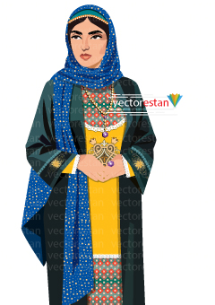 وکتور دختر محجبه با لباس سنتی و محلی ایرانی