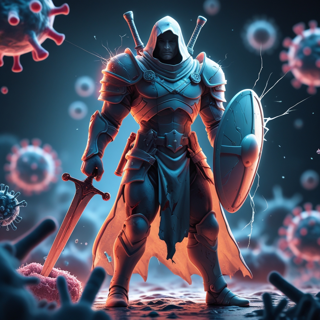 مجموعه تصاویر فانتزی از گلبول سفید به شکل شوالیه برای تولید محتوا، آموزش و تحقیق