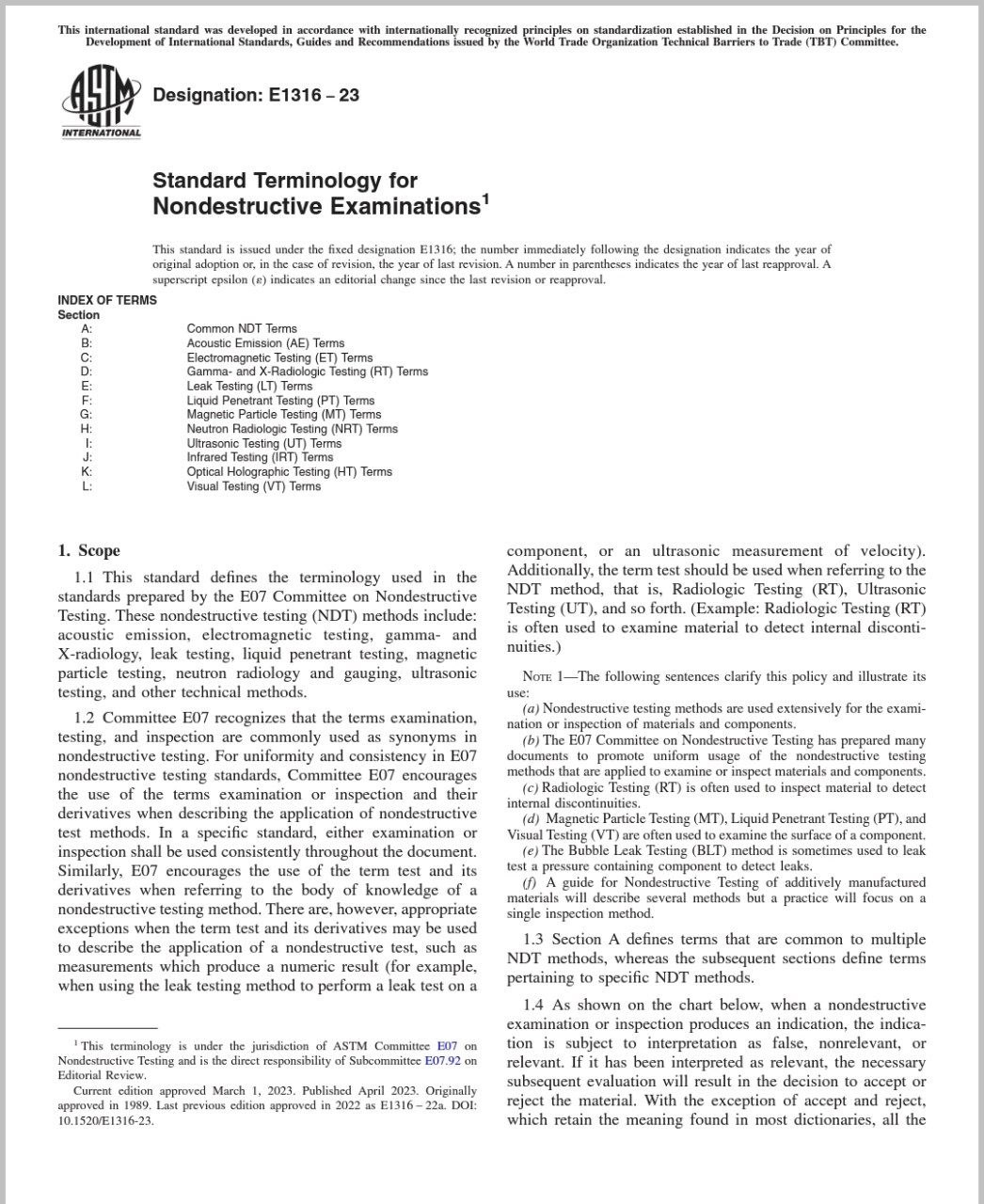 💛💚واژگان استاندارد مربوط به تست‌های غیرمخرب💛  🌟ASTM E1316  2023☄️  🔰Standard Terminology for Nondestructive Examination