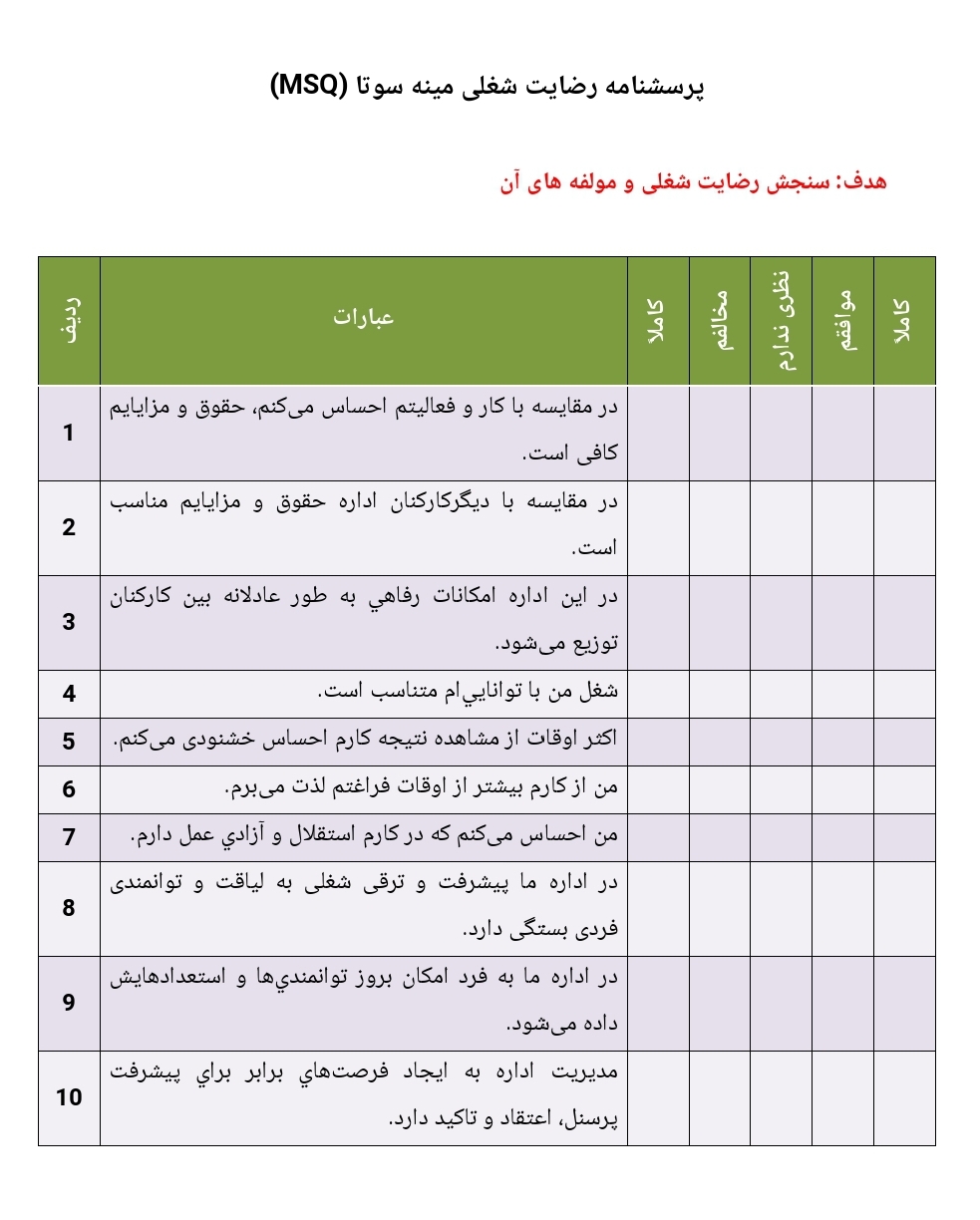 پرسشنامه رضایت شغلی مینه سوتا (MSQ)