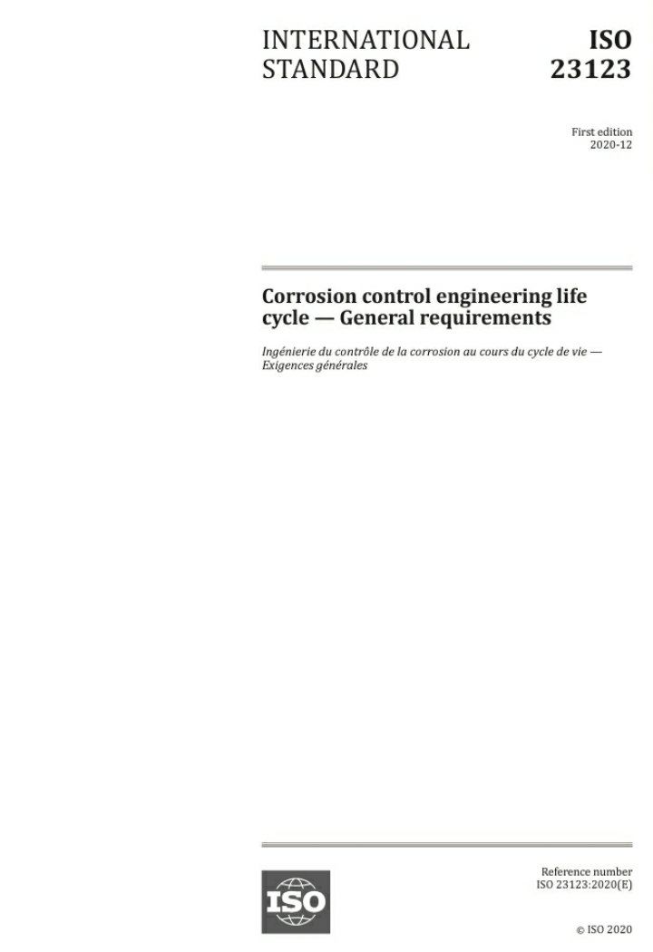 🔴استاندارد الزامات کلی مهندسی کنترل خوردگی وعمر تجهیزات🔴  🔰ISO 23123 2021  🌺Corrosion control engineering life cycle  — General requirements