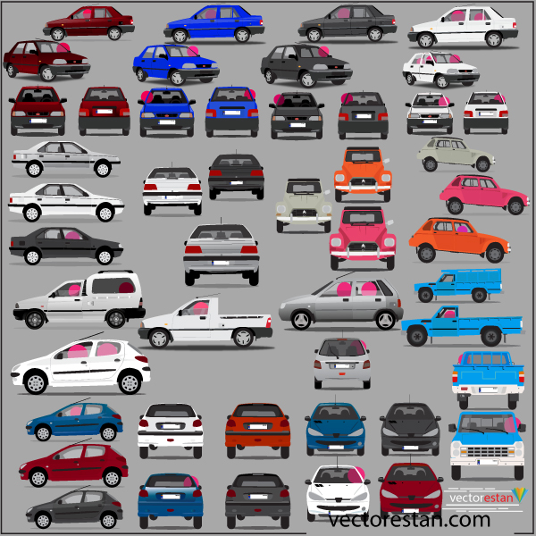 مجموعه وکتور ماشینهای ایرانی با قابلیت جاگیری کاراکتر