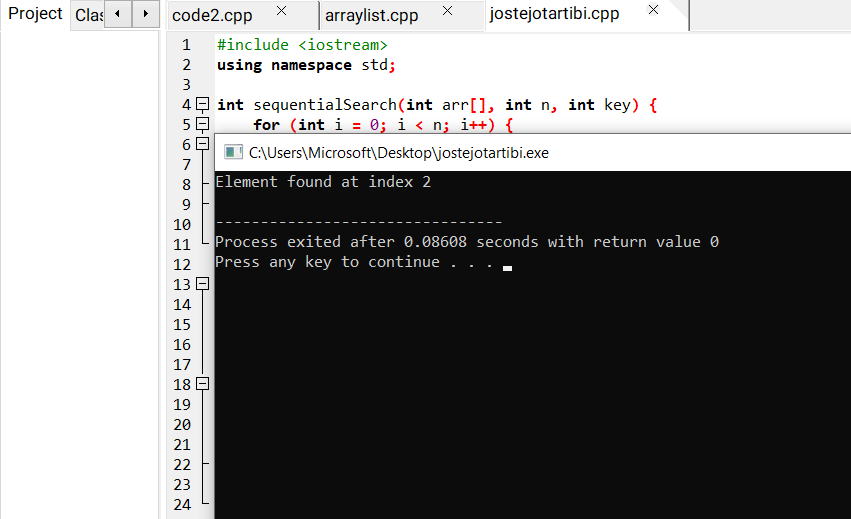 برنامه جستجو ترتیبی در زبان سی پلاس پلاس