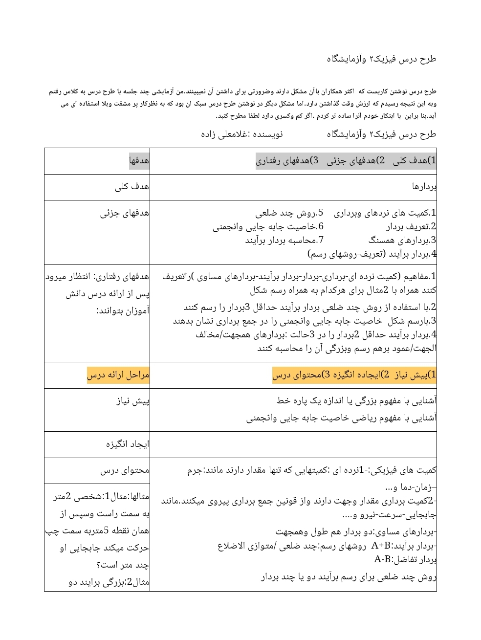 طرح درس فیزیک ۲ و آزمایشگاه