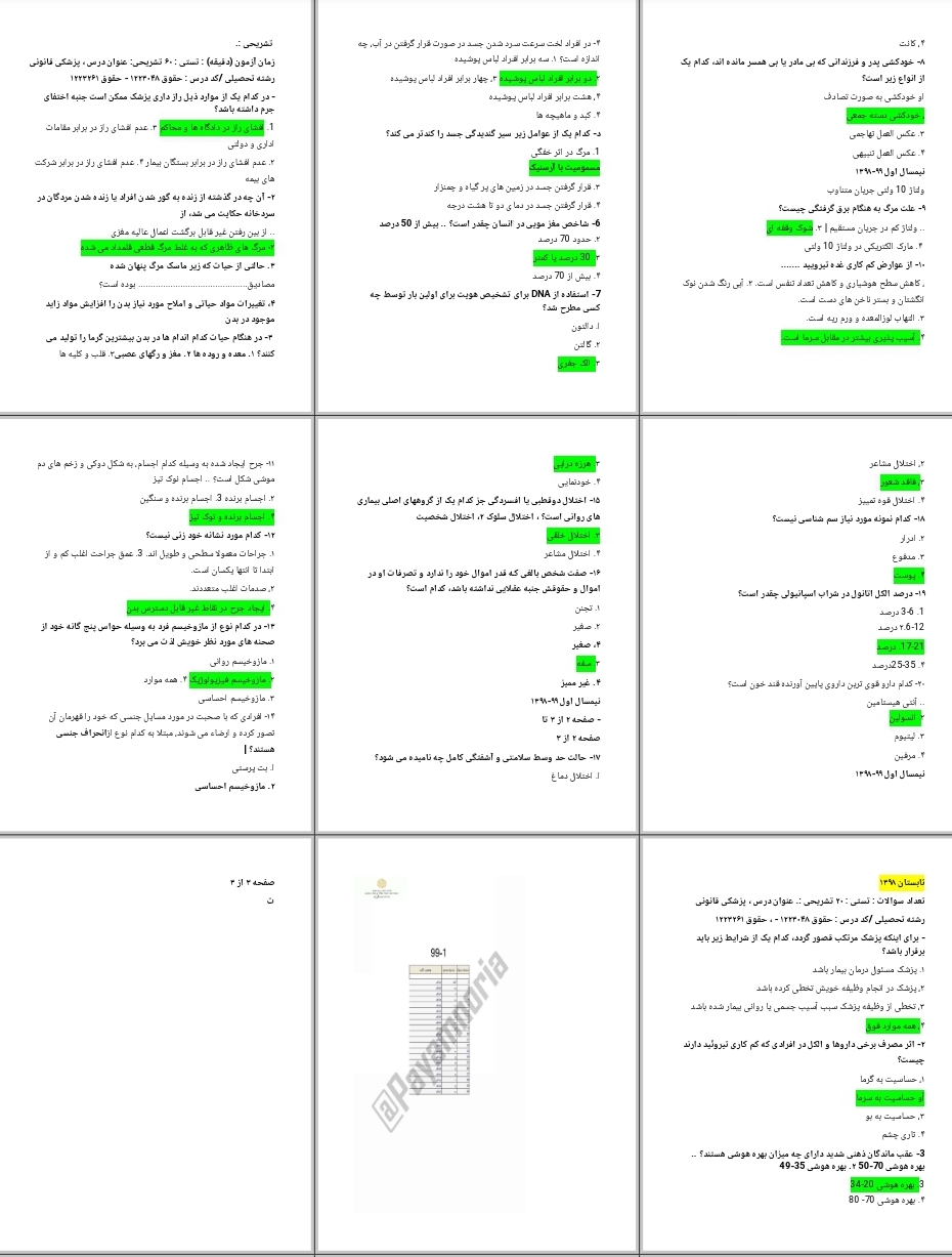 نمونه سوال پزشکی قانونی حقوق ۱۲۲۳۰۴۸ حقوق ۱۲۲۳۲۶۱