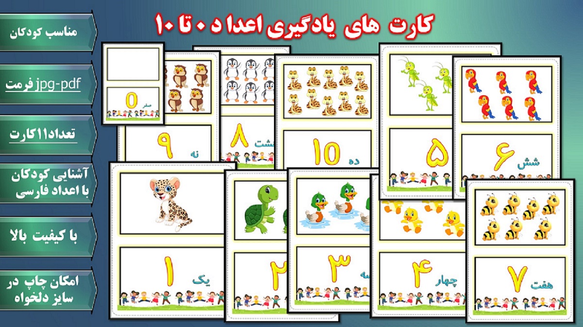 کارت های یادگیری اعدا د 0 تا 10