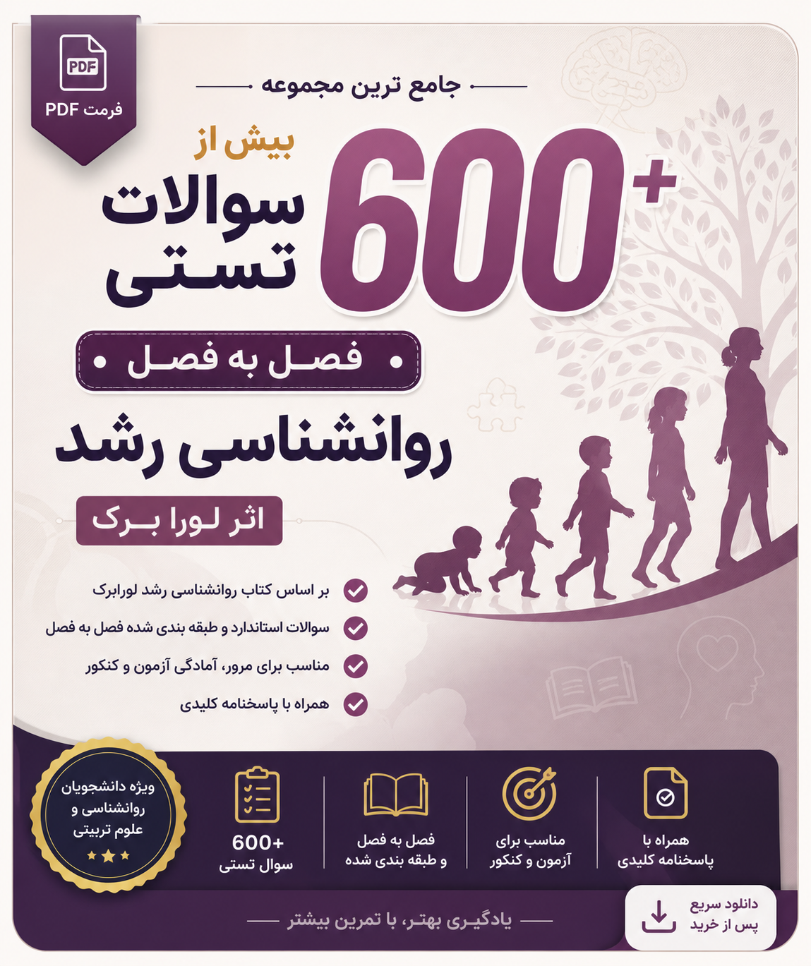 بیش از 600 سئوالات تستی فصل به فصل روانشناسی رشد لورابرک