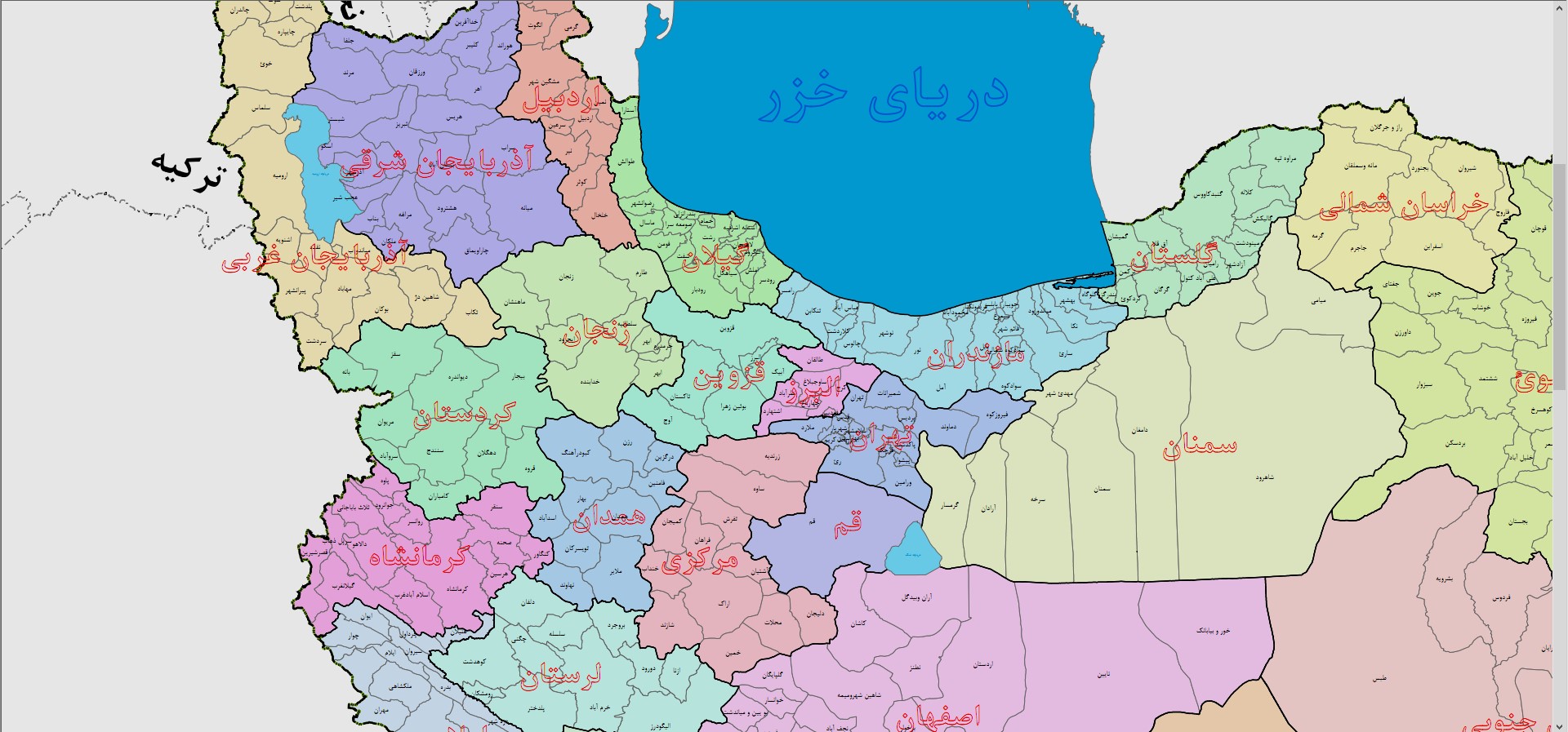 نقشه ایران به تفکیک استان ها و شهرستان ها با زوم نامحدود