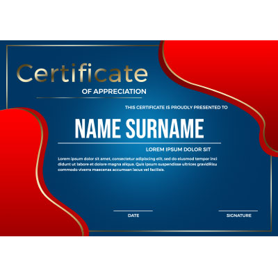 طرح گواهینامه رنگ آبی  و قرمز