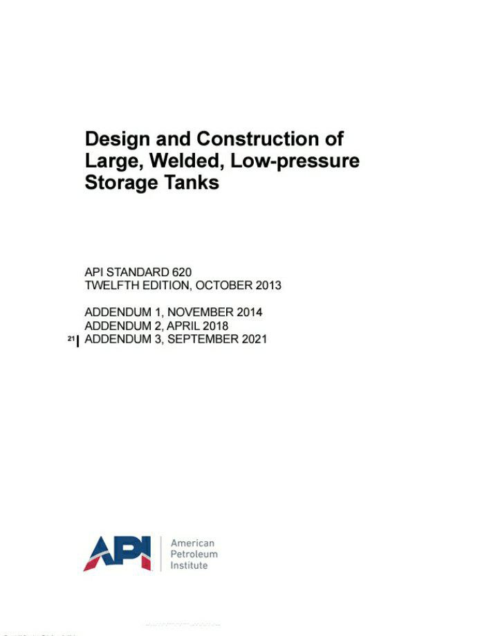 🟣دانلود استاندارد طراحی و ساخت مخازن ذخیره کم‌فشار ویرایش ۲۰۲۱  🌺API 620 2021  ♦️Design and Construction of Large Welded Low Pressure Storage Tanks