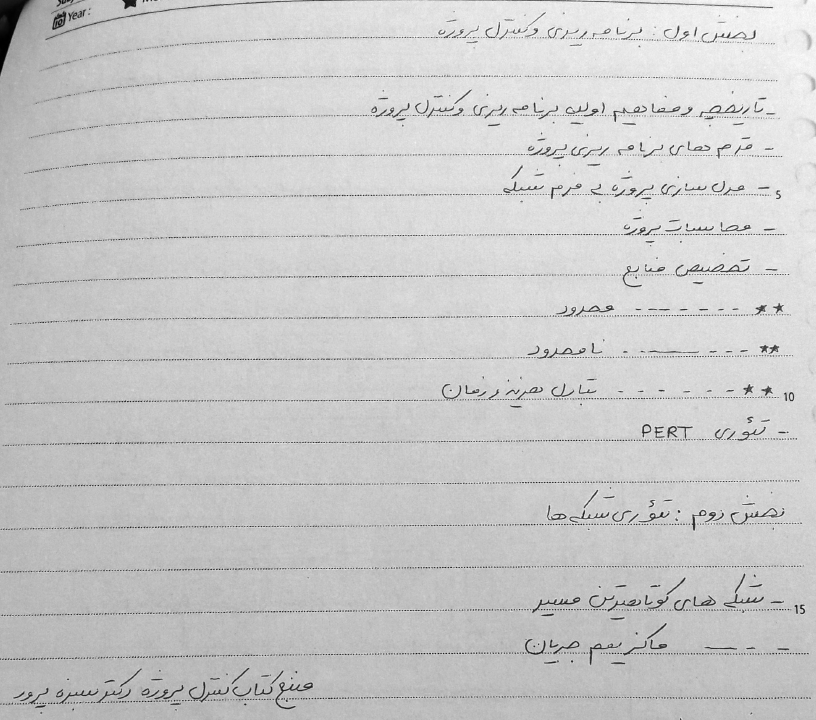 جزوه کنترل پروژه استاد رضایی -  38 صفحه دست نویس