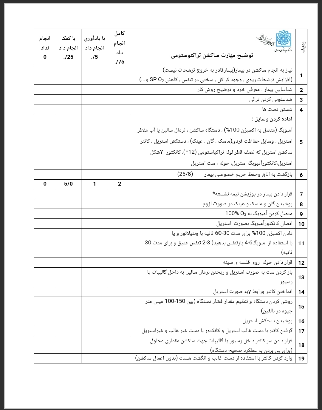 فرم ساکشن تراکئوستومی