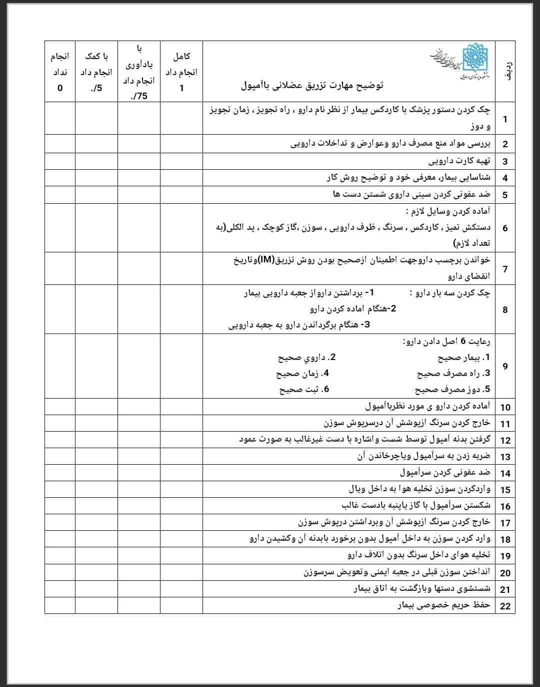 فرم تزریق عضلانی با آمپول