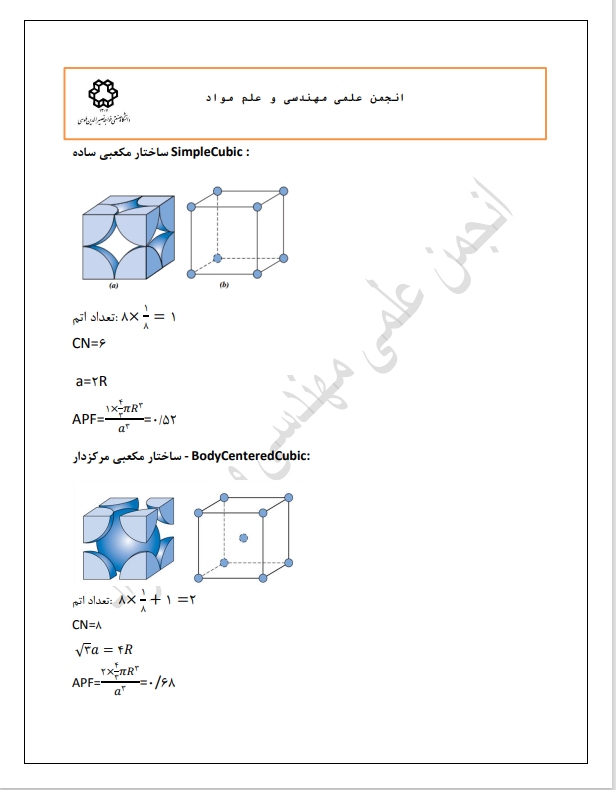 خلاصه درس کریستالوگرافی کارشناسی مهندسی مواد