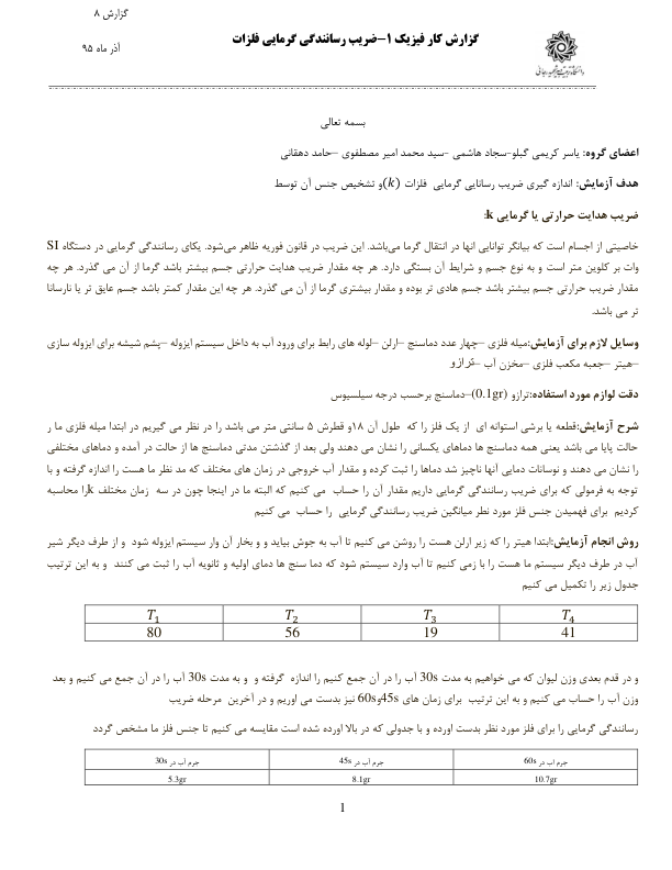 📝جزوه: ضریب رسانندگی گرمایی فلزات          🖊جمعی از دانشجویان          🏛 دانشگاه تربیت دبیر شهید رجایی                (نسخه کامل)✅