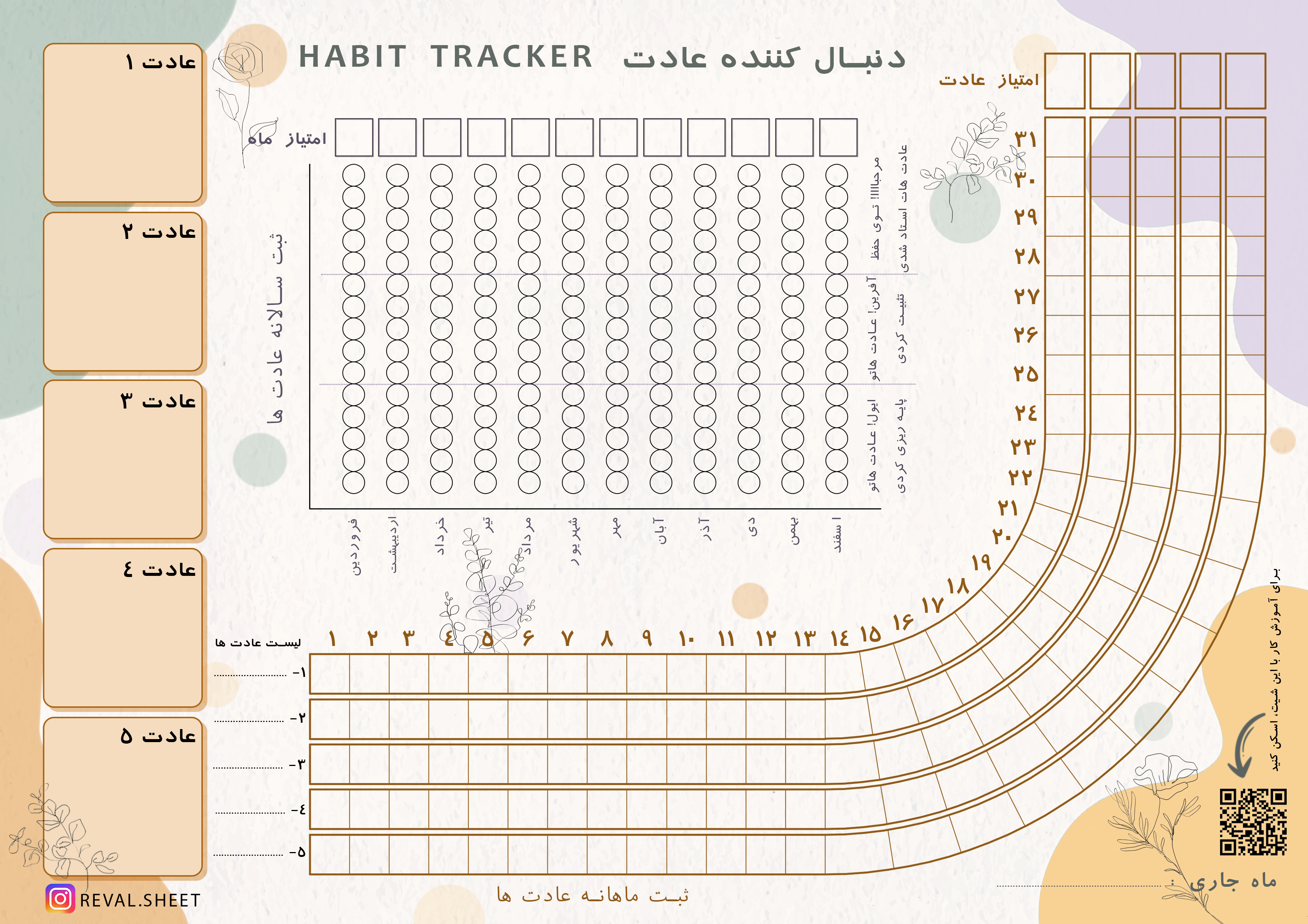 فایل شیت عادت ساز Habit tracker مدل Fall شیت ردیاب عادت هبیت ترکر فال برای ثبت و ایجاد عادت ها، ثبت روزانه ماهانه و سالانه