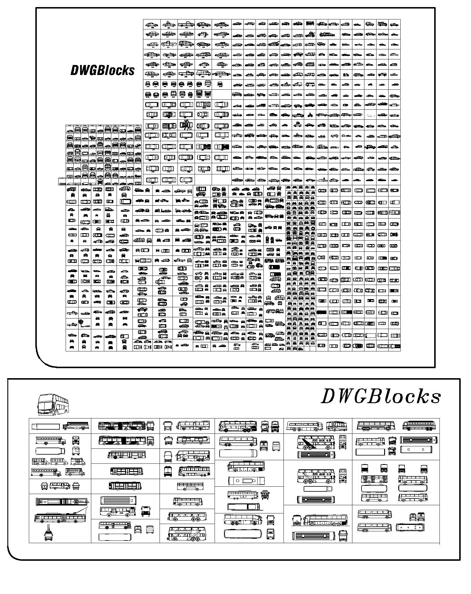 آبجکت ماشین سواری و اتوبوس اتوکد