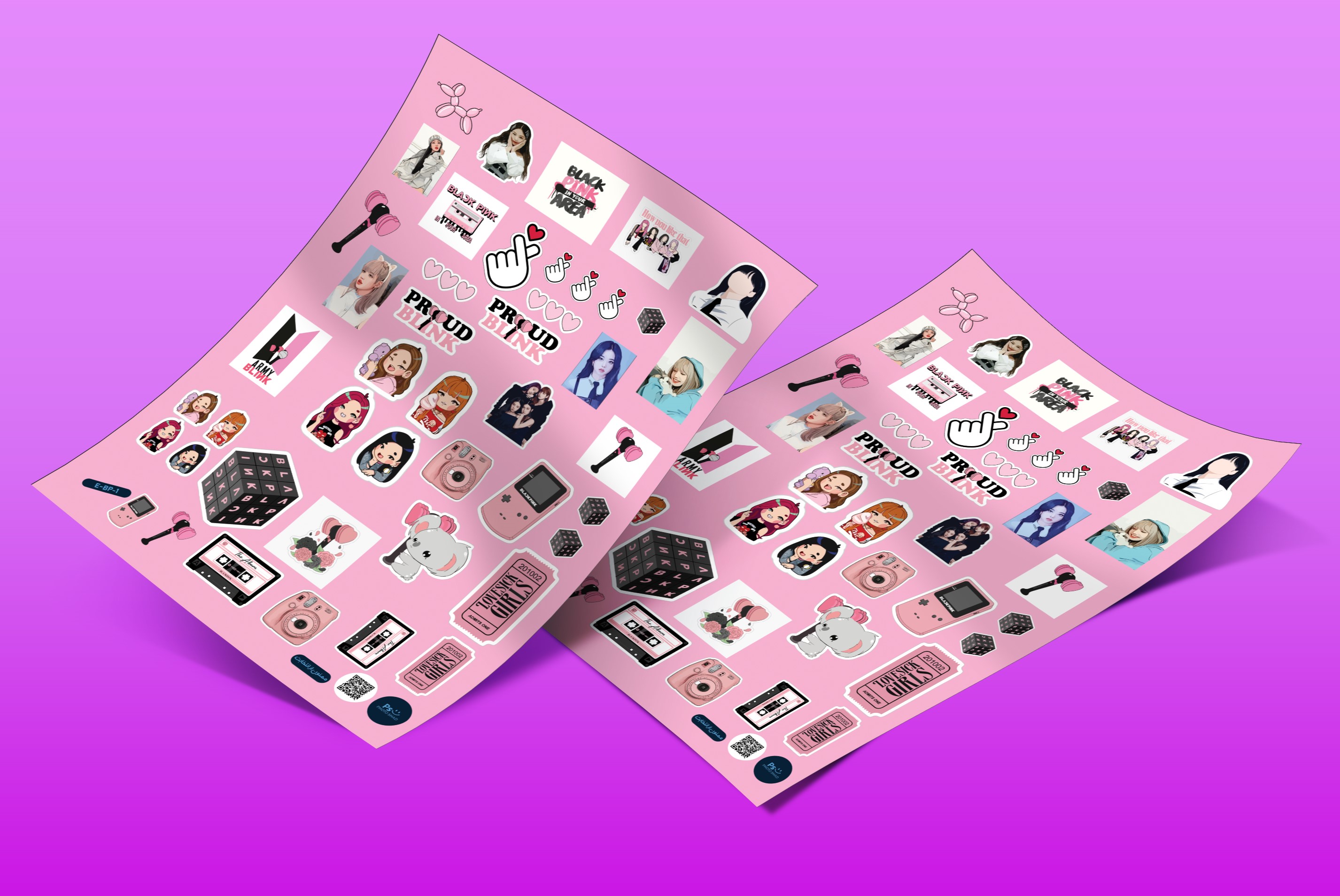 استیکر پک - استیکر - برچسب - لیبل با طرح بلک پینک مناسب چاپ روی لیبل کاغذی براق در سایز A4 فتوشاد photoshad shop