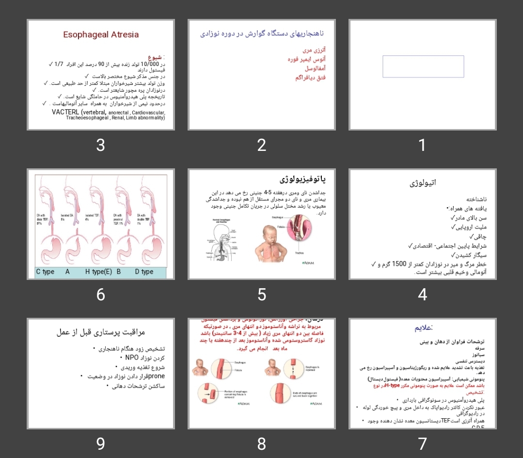 پاورپوینت ناهنجاری های دستگاه گوارش در دوره نوزادی آترزی مری آنوس ایمپر فوره آمفالوسل فتق دیافراگم