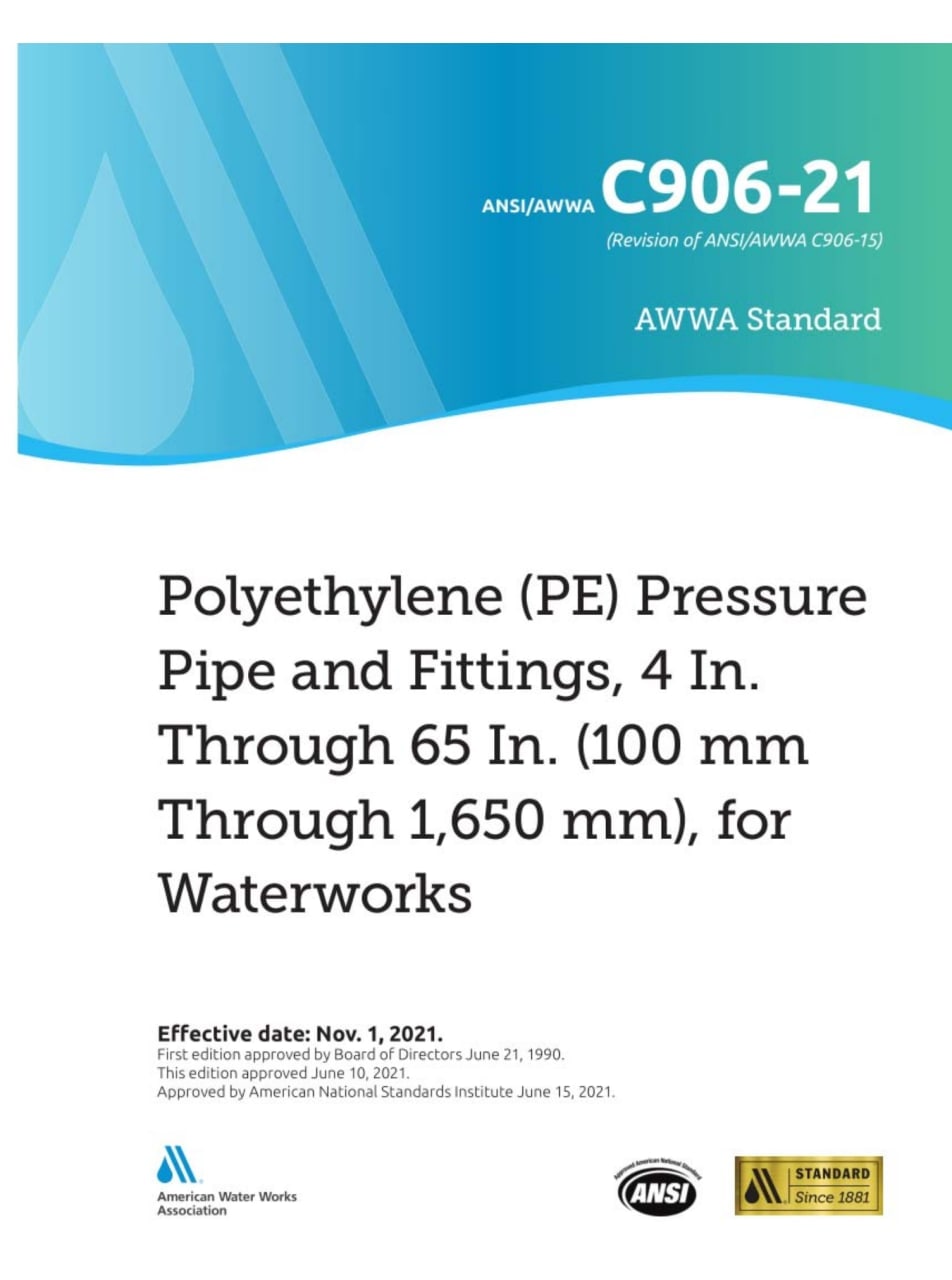 استاندارد لوله های و اتصالات پلی اتیلنی 4 اینچ الی 65 اینچ  ویرایش 2022  💥AWWA C906 2021  ✅Polyethylene PE Pressure Pipe and Fittings, 4 inch through 65 inch  for waterworks