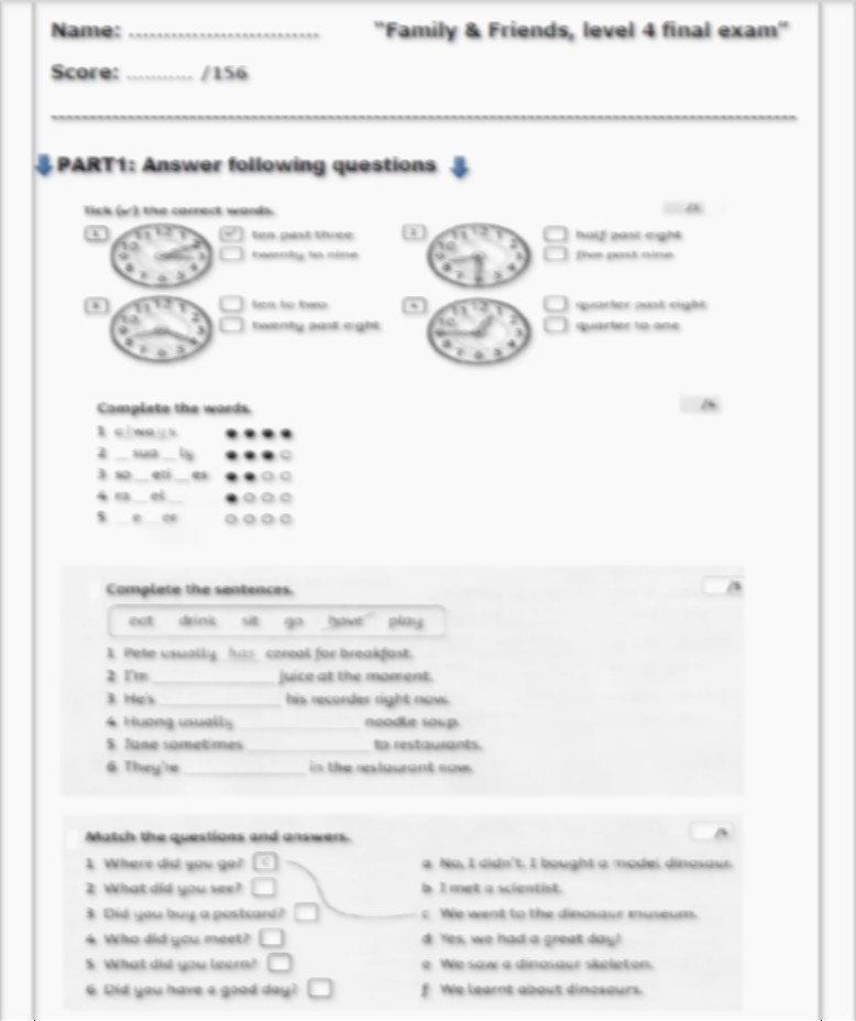 آزمون فاینال کتاب family and friends 4