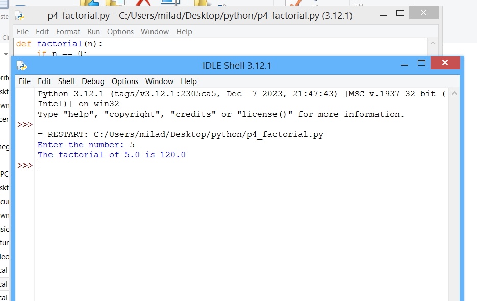 برنامه فاکتوریل در زبان پایتون