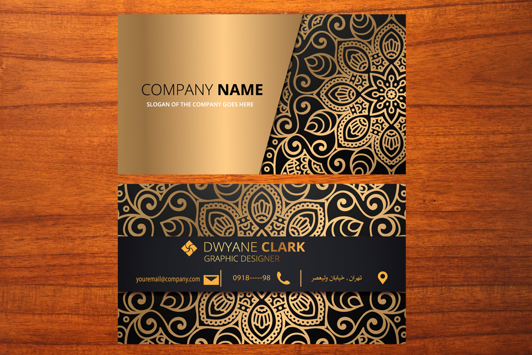 طرح لایه باز موکاپ کارت ویزیت طلایی اداری و تجاری شماره 4