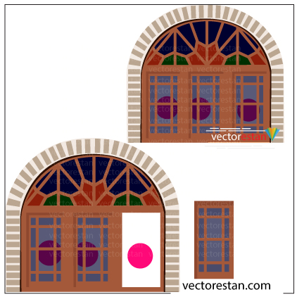 وکتور در ایرانی سنتی بهمراه طرح آجر بغل پنجره و درب چوبی