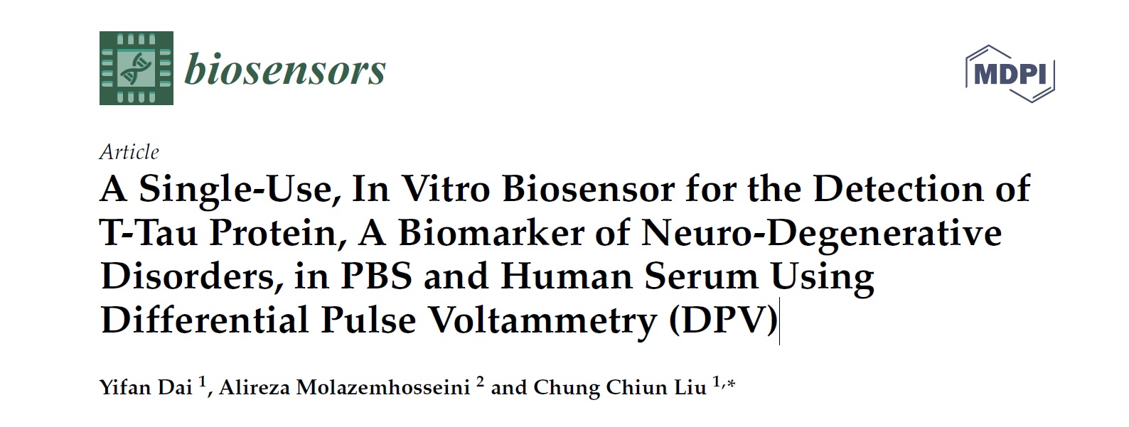 ترجمه فارسی مقاله ... A Single-Use, In Vitro Biosensor for the Detection of T-Tau Protein