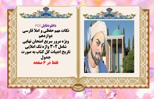 نکات مهم‌ حفظی و املا فارسی دوازدهم شامل 302 واژه تک املایی وتاریخ ادبیات
