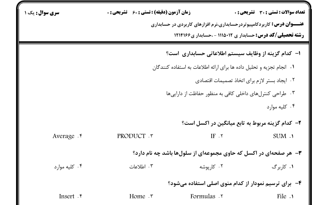 نمونه سوالات نرم افزار های کاربردی در حسابداری