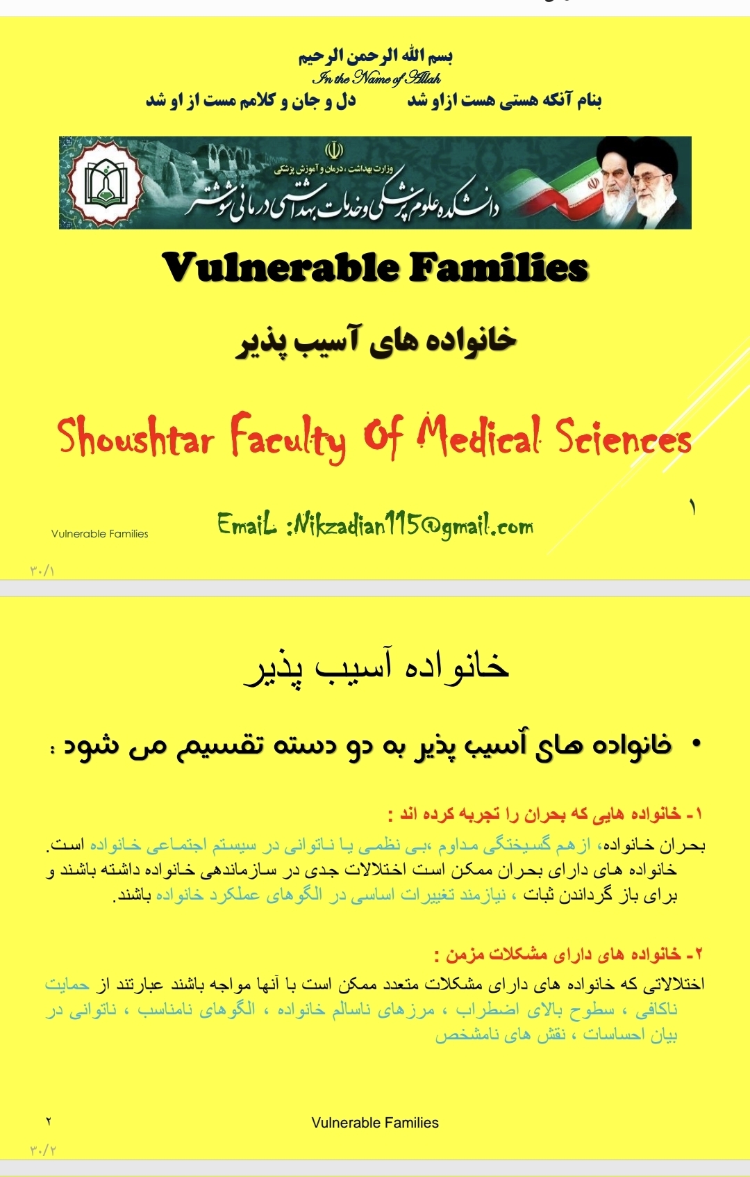 جزوه خانواده های آسیب پذیر