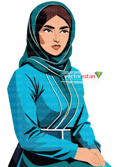 وکتور دختر محجبه ایرانی با لباس و روسری آبی