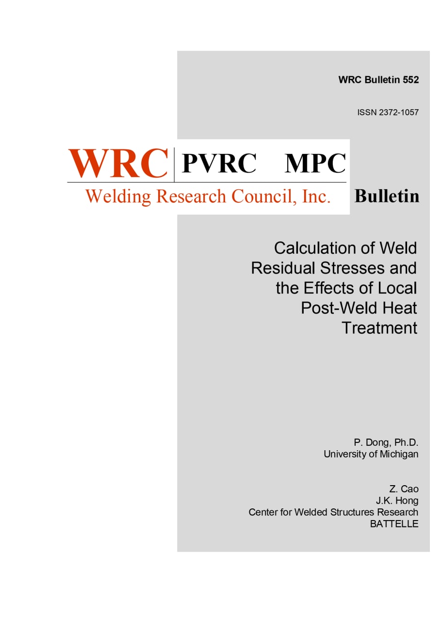 سند WRC 552 2016  : محاسبات تنش پسماند جوش با در نظر گرفتن تنش زدایی موضعی Local PWHT