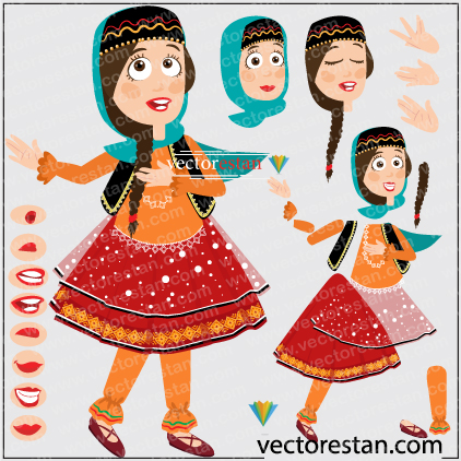 فایل دانلودی کاراکتر کارتونی دختربچه با لباس سنتی ایرانی