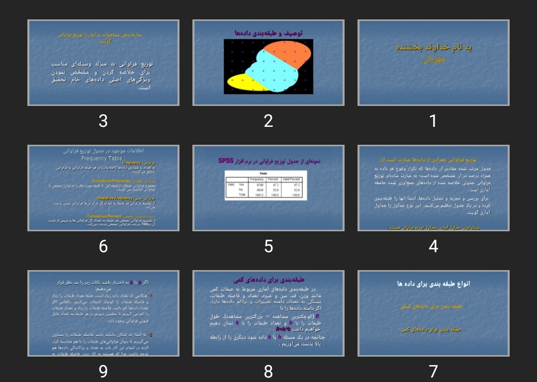 پاورپوینت توصيف و طبقه‌بندی داده‌ها درس آمار حیاتی