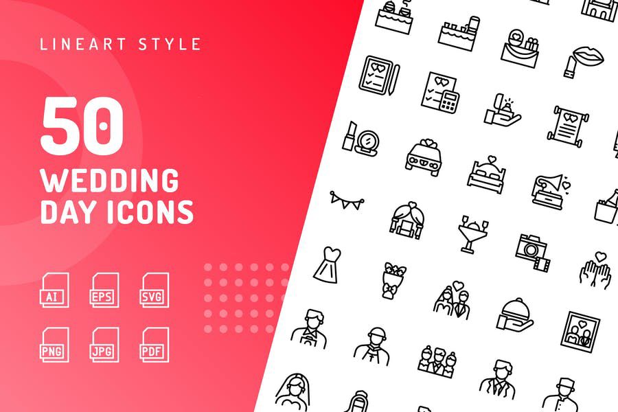 مجموعه فایل لایه‌باز آیڪن با موضوع عروسی