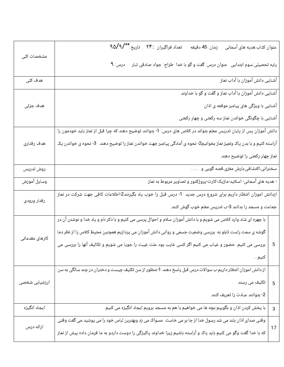 طرح درس گفت و گو با خدا