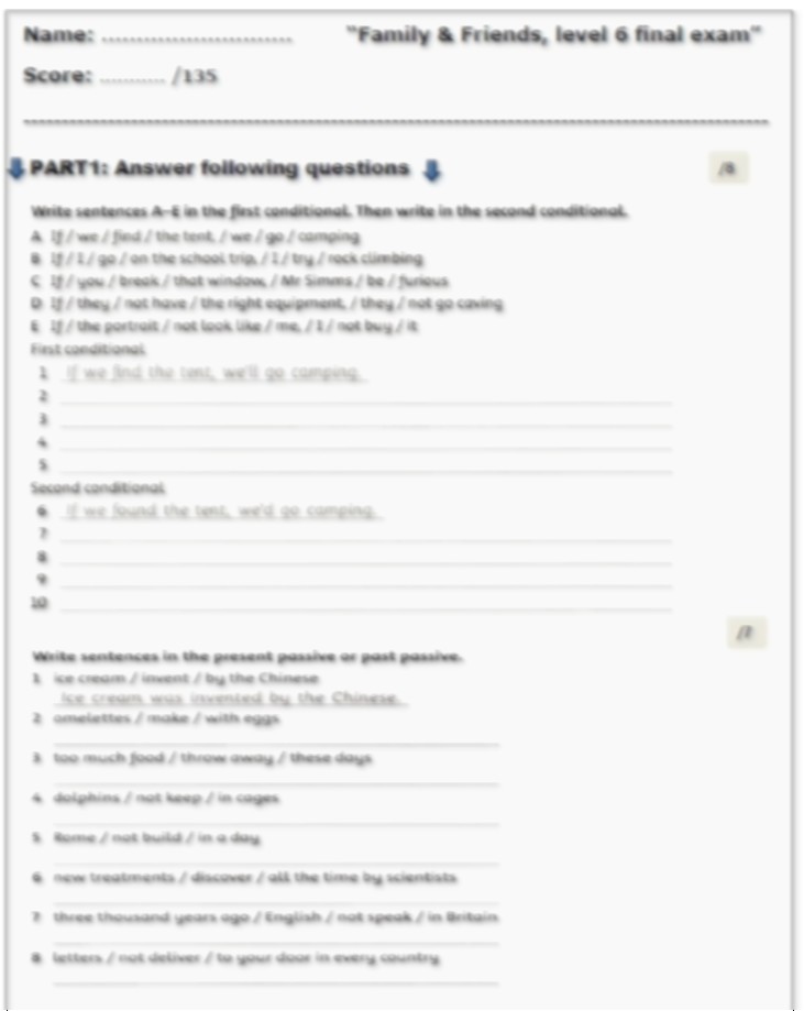 آزمون فاینال کتاب family and friends 6