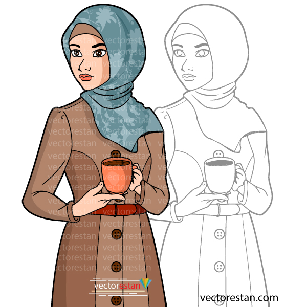 وکتور کاراکتر جوان دختر ایرانی باحجاب با مانتو و روسری