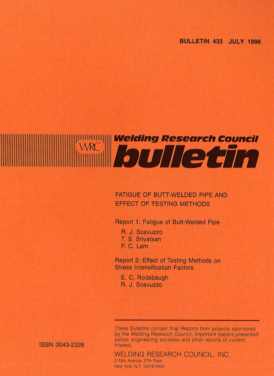 ✏️WRC 433 ♻️سند نایاب خستگی در جوشهای لب به لب در لوله ها و اثر روشهای آزمون    ❤️Fatigue of Buttweld Pipe and Effect of Testing Methods