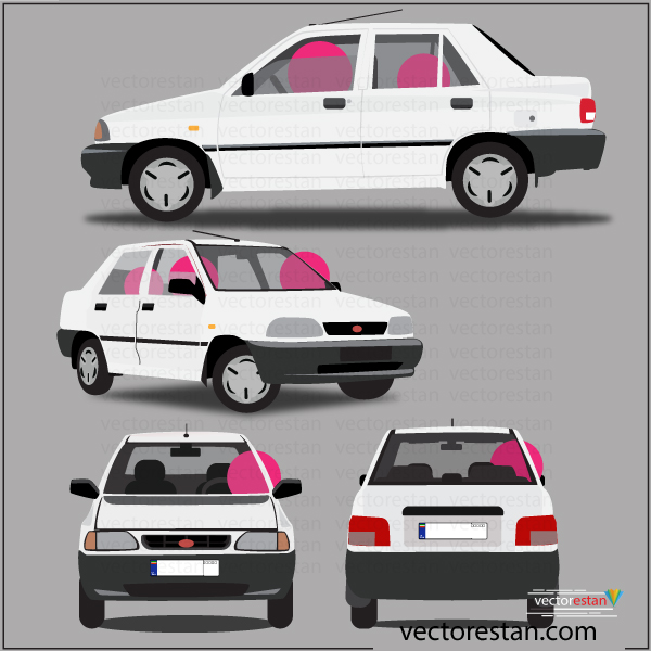 وکتور ماشین پراید سفید در چهار نما