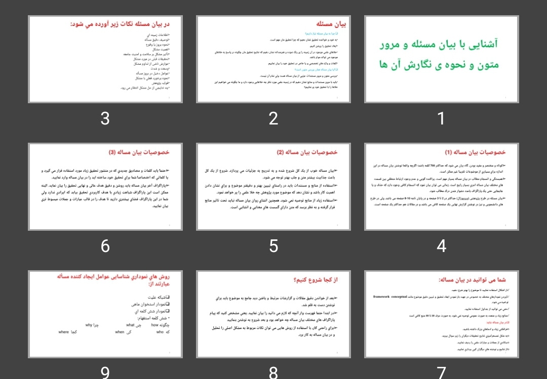 پاورپوینت آشنایی با بیان مسئله و مرور متون و نحوه ی نگارش آن ها