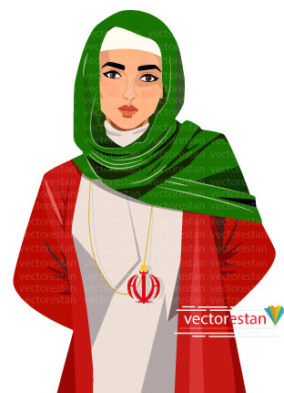 وکتور زن باحجاب و رنگ پرچم ایران (گردنبند اله)