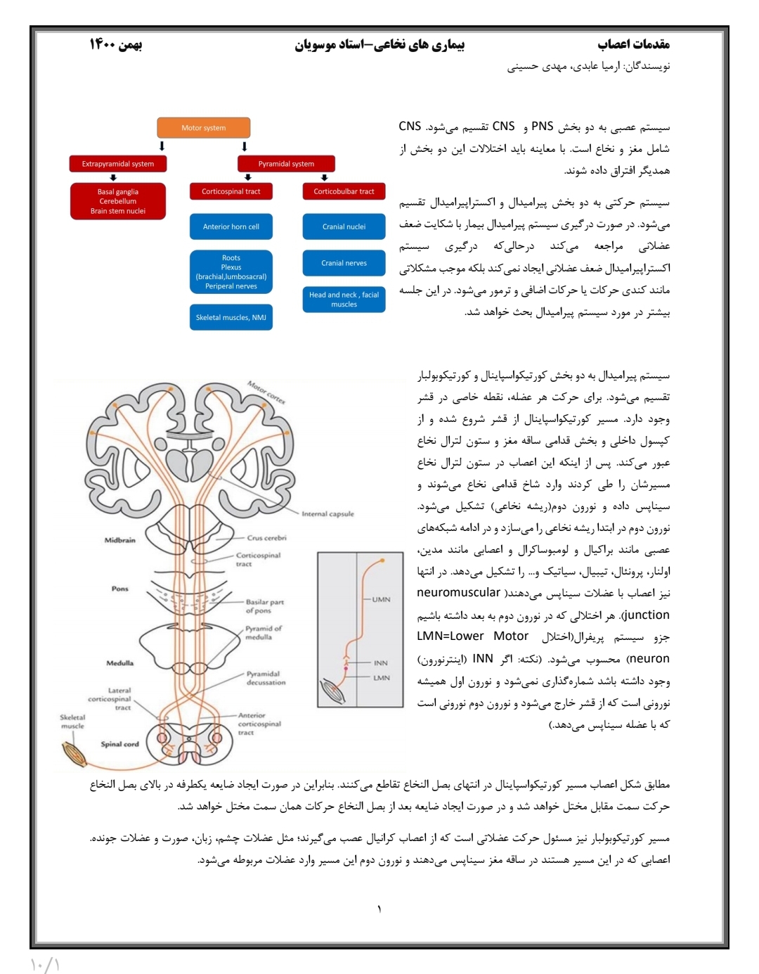 جزوه مقدمات اعصاب مبحث بیماری های نخاعی
