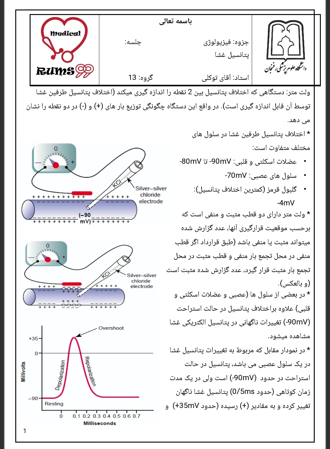 جزوه پتانسیل غشا